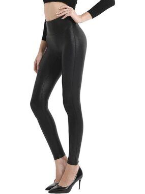 Chic Black High-Rise Faux Leather Leggings for Women - Trendy & Stylish Pants